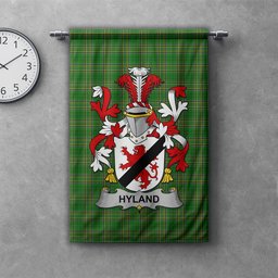 ScotsTee Shop Irish Hyland or O'Hyland Clan Coat of Arms Irish Tartan Gonfalon Flag
