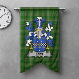 ScotsTee Shop Irish Lees or McAleese Clan Coat of Arms Irish Tartan Gonfalon Flag