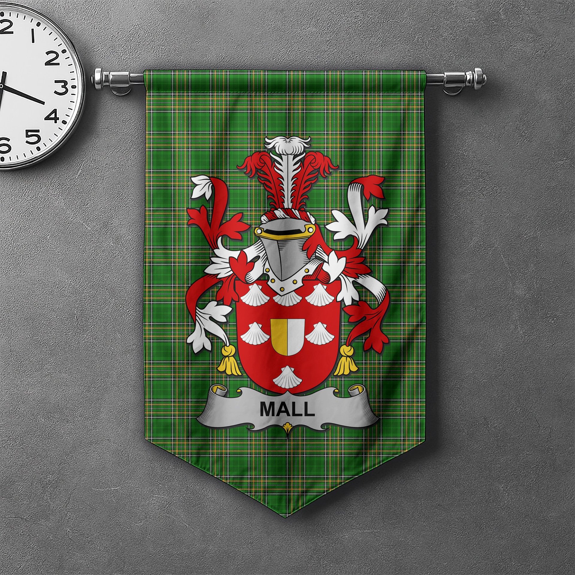 ScotsTee Shop Irish Mall Clan Coat of Arms Irish Tartan Gonfalon Flag