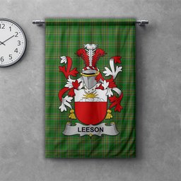 ScotsTee Shop Irish Leeson Clan Coat of Arms Irish Tartan Gonfalon Flag