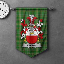 ScotsTee Shop Irish Leeson Clan Coat of Arms Irish Tartan Gonfalon Flag