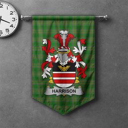 ScotsTee Shop Irish Harrison Clan Coat of Arms Irish Tartan Gonfalon Flag