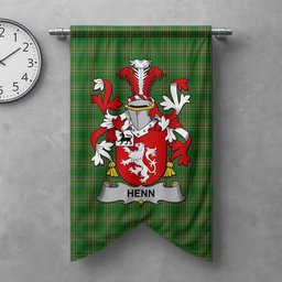 ScotsTee Shop Irish Henn Clan Coat of Arms Irish Tartan Gonfalon Flag