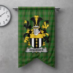 ScotsTee Shop Irish Kelleher or O'Kelleher Clan Coat of Arms Irish Tartan Gonfalon Flag