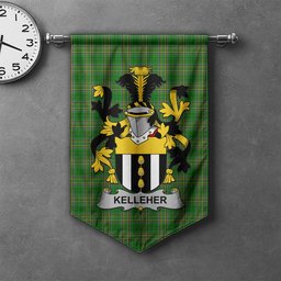 ScotsTee Shop Irish Kelleher or O'Kelleher Clan Coat of Arms Irish Tartan Gonfalon Flag