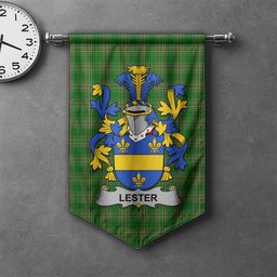 ScotsTee Shop Irish Lester or McAlester Clan Coat of Arms Irish Tartan Gonfalon Flag
