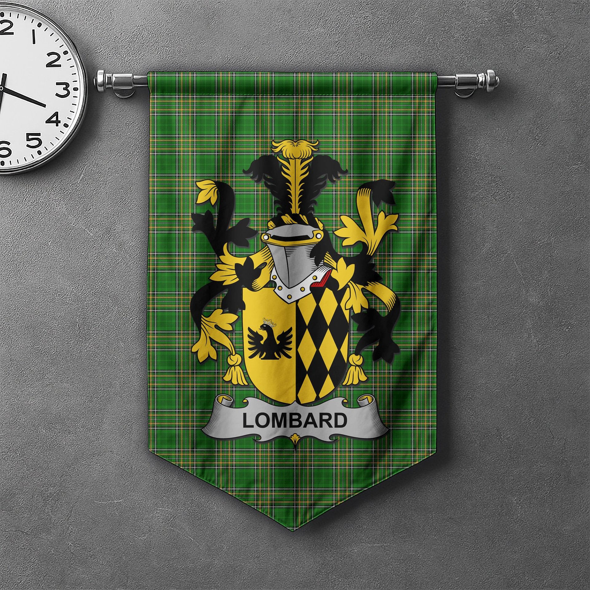 ScotsTee Shop Irish Lombard Clan Coat of Arms Irish Tartan Gonfalon Flag