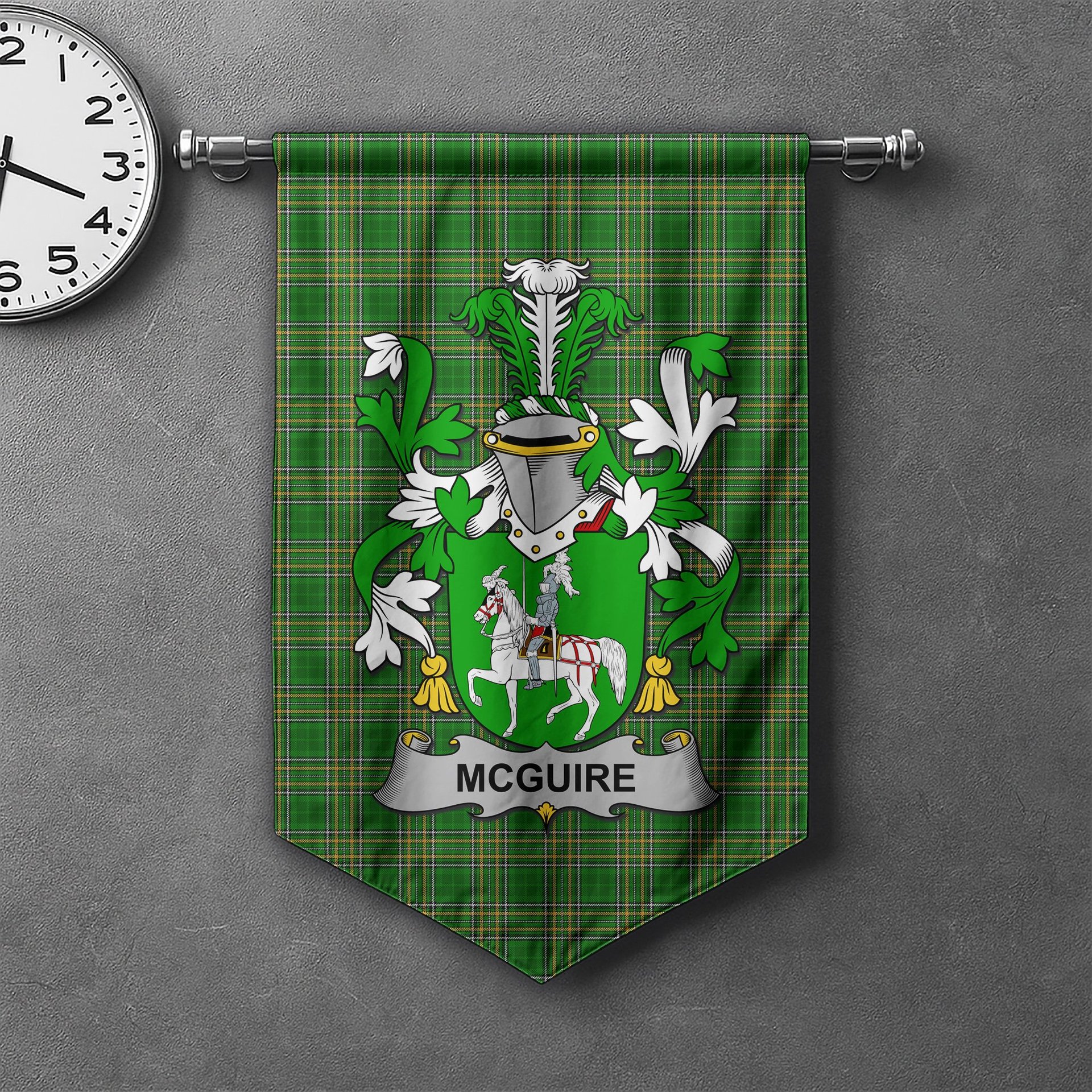 ScotsTee Shop Irish McGuire and Maguire Clan Coat of Arms Irish Tartan Gonfalon Flag