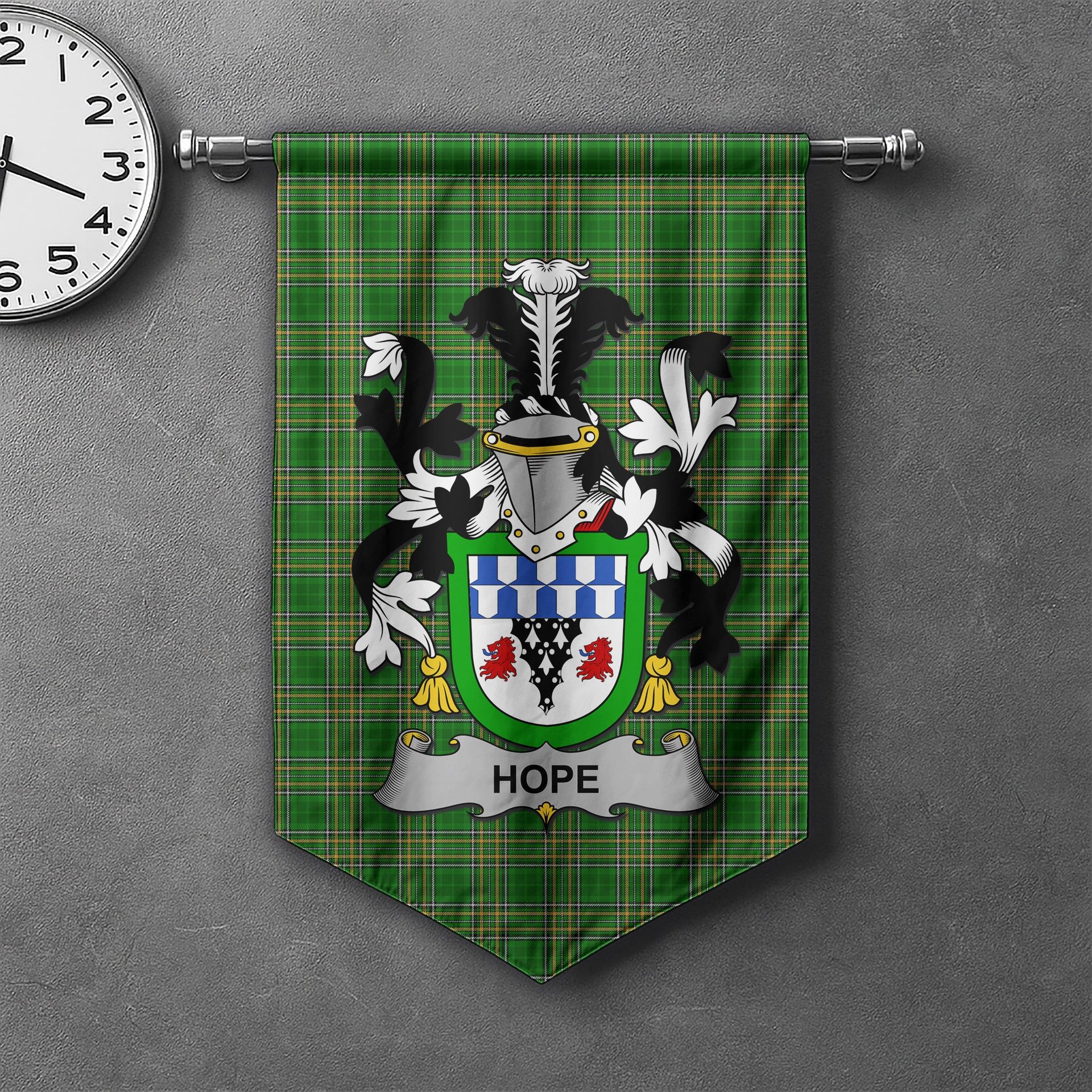 ScotsTee Shop Irish Hope Clan Coat of Arms Irish Tartan Gonfalon Flag