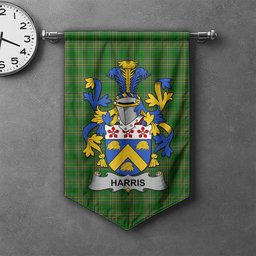 ScotsTee Shop Irish Harris Clan Coat of Arms Irish Tartan Gonfalon Flag