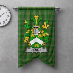 ScotsTee Shop Irish Kildahl Clan Coat of Arms Irish Tartan Gonfalon Flag