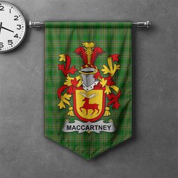 ScotsTee Shop Irish McCartney or MacCartney Clan Coat of Arms Irish Tartan Gonfalon Flag