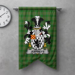 ScotsTee Shop Irish Jeffreys Clan Coat of Arms Irish Tartan Gonfalon Flag