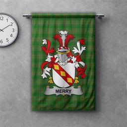 ScotsTee Shop Irish Merry or O'Merry Clan Coat of Arms Irish Tartan Gonfalon Flag