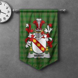 ScotsTee Shop Irish Merry or O'Merry Clan Coat of Arms Irish Tartan Gonfalon Flag