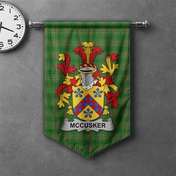 ScotsTee Shop Irish McCusker or Cosker Clan Coat of Arms Irish Tartan Gonfalon Flag