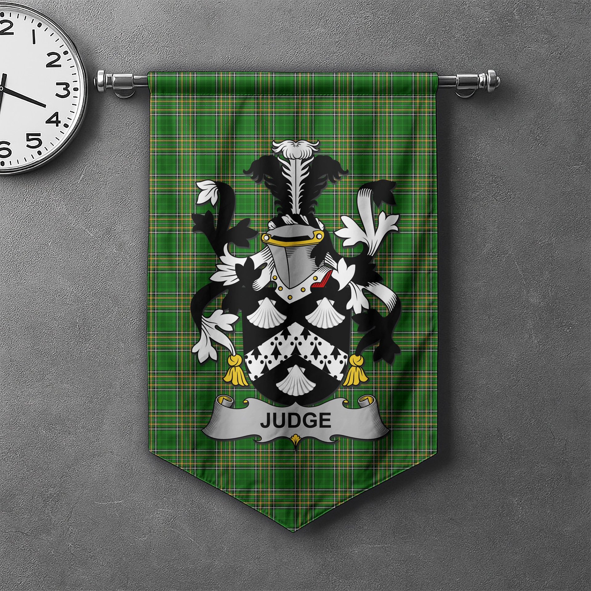 ScotsTee Shop Irish Judge Clan Coat of Arms Irish Tartan Gonfalon Flag