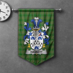 ScotsTee Shop Irish Hassett or Hasset Clan Coat of Arms Irish Tartan Gonfalon Flag