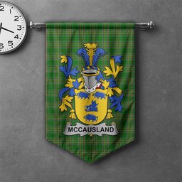 ScotsTee Shop Irish McCausland Clan Coat of Arms Irish Tartan Gonfalon Flag