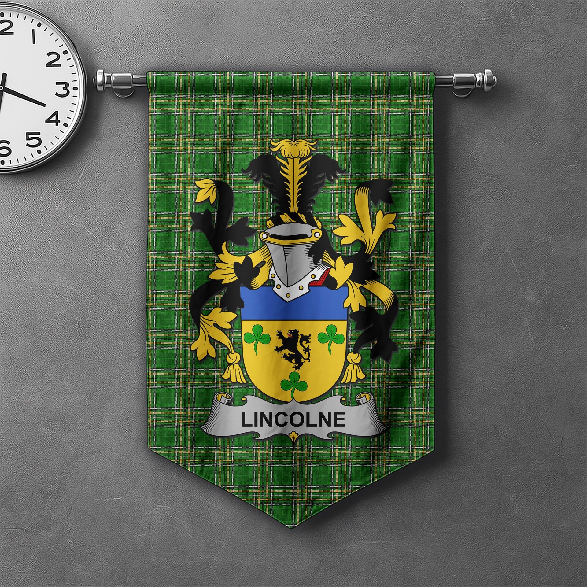 ScotsTee Shop Irish Lincolne Clan Coat of Arms Irish Tartan Gonfalon Flag