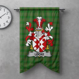 ScotsTee Shop Irish Locke Clan Coat of Arms Irish Tartan Gonfalon Flag