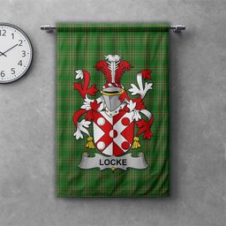 ScotsTee Shop Irish Locke Clan Coat of Arms Irish Tartan Gonfalon Flag