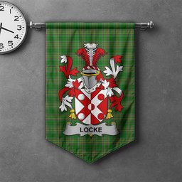 ScotsTee Shop Irish Locke Clan Coat of Arms Irish Tartan Gonfalon Flag