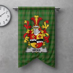 ScotsTee Shop Irish Hicks Clan Coat of Arms Irish Tartan Gonfalon Flag