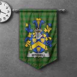ScotsTee Shop Irish Mitchell Clan Coat of Arms Irish Tartan Gonfalon Flag