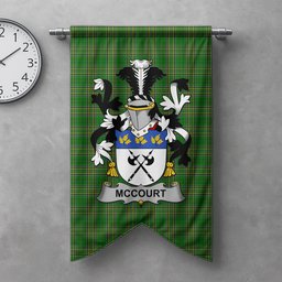 ScotsTee Shop Irish McCourt Clan Coat of Arms Irish Tartan Gonfalon Flag