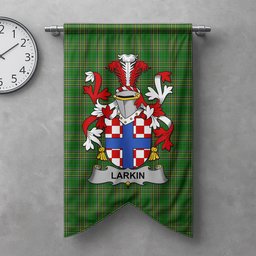 ScotsTee Shop Irish Larkin or O'Larkin Clan Coat of Arms Irish Tartan Gonfalon Flag