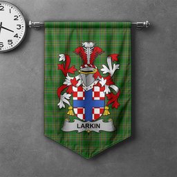 ScotsTee Shop Irish Larkin or O'Larkin Clan Coat of Arms Irish Tartan Gonfalon Flag