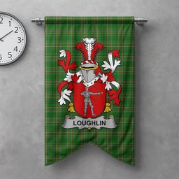 ScotsTee Shop Irish Loughlin or O'Loughlin Clan Coat of Arms Irish Tartan Gonfalon Flag