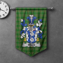 ScotsTee Shop Irish Mills Clan Coat of Arms Irish Tartan Gonfalon Flag