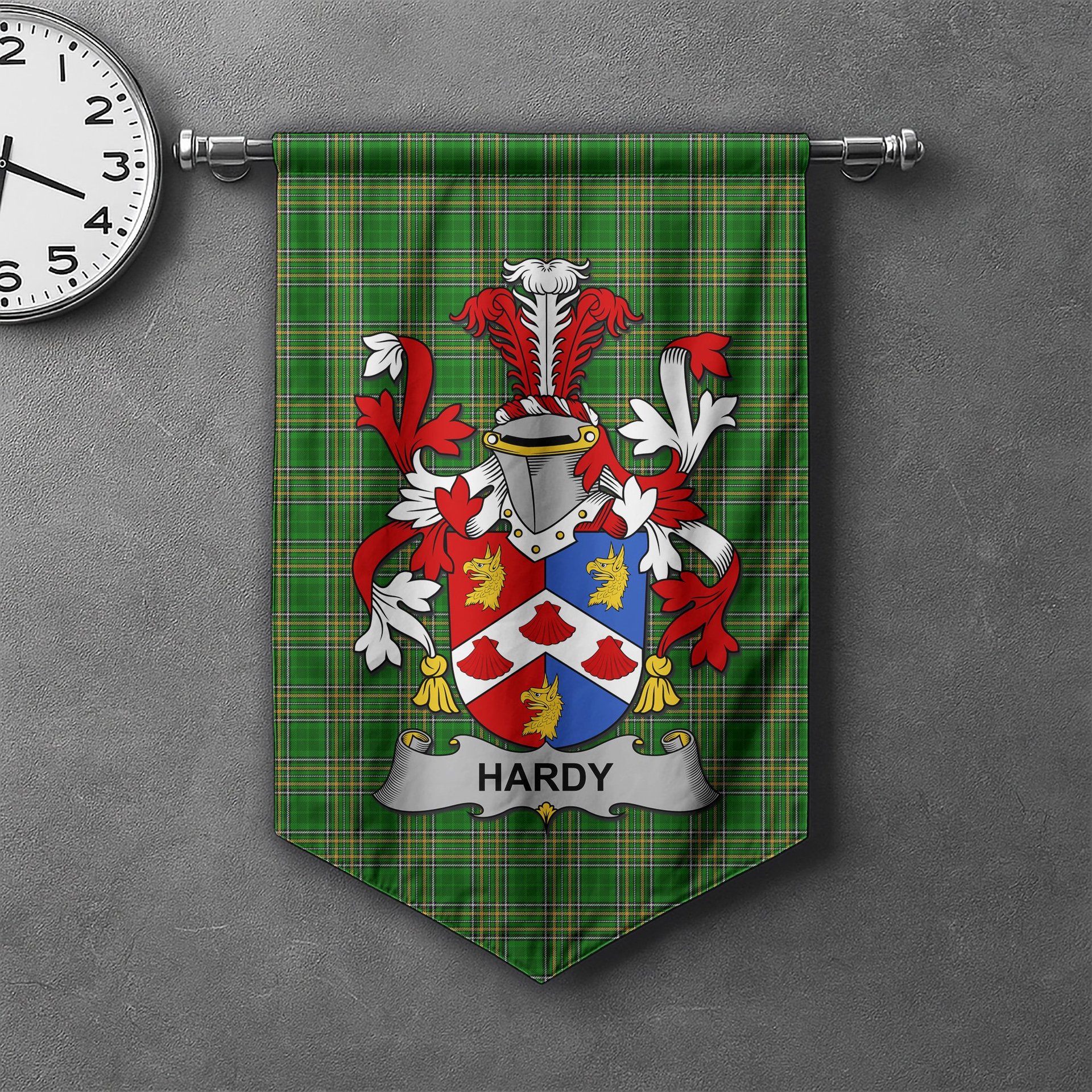 ScotsTee Shop Irish Hardy Clan Coat of Arms Irish Tartan Gonfalon Flag