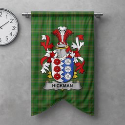 ScotsTee Shop Irish Hickman Clan Coat of Arms Irish Tartan Gonfalon Flag