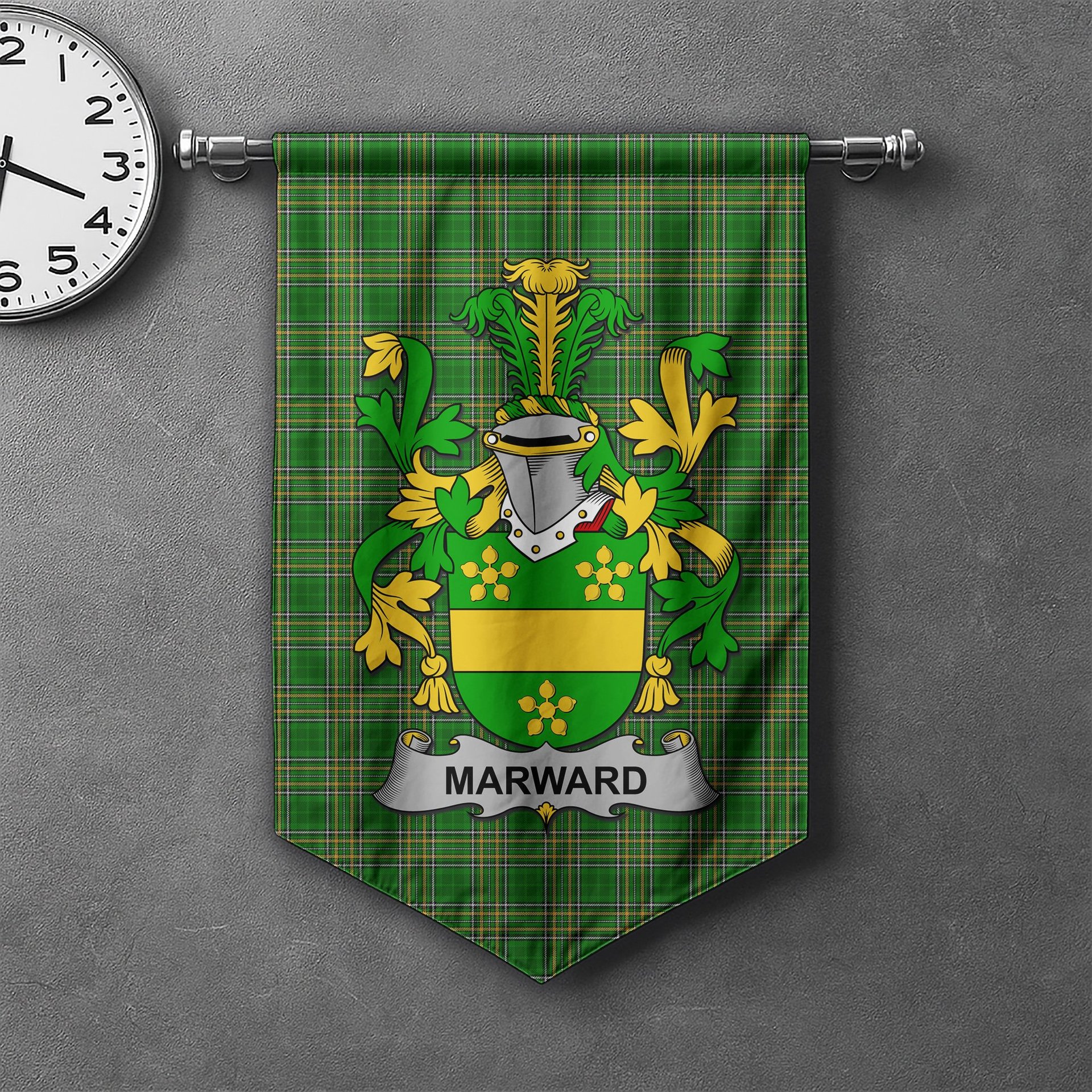 ScotsTee Shop Irish Marward Clan Coat of Arms Irish Tartan Gonfalon Flag