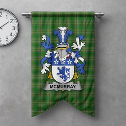 ScotsTee Shop Irish McMurray Clan Coat of Arms Irish Tartan Gonfalon Flag