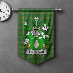 ScotsTee Shop Irish Loughnan or O'Loughnan Clan Coat of Arms Irish Tartan Gonfalon Flag