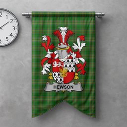 ScotsTee Shop Irish Hewson Clan Coat of Arms Irish Tartan Gonfalon Flag