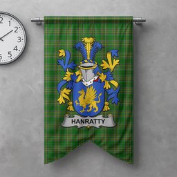 ScotsTee Shop Irish Hanratty or O'Hanraghty Clan Coat of Arms Irish Tartan Gonfalon Flag