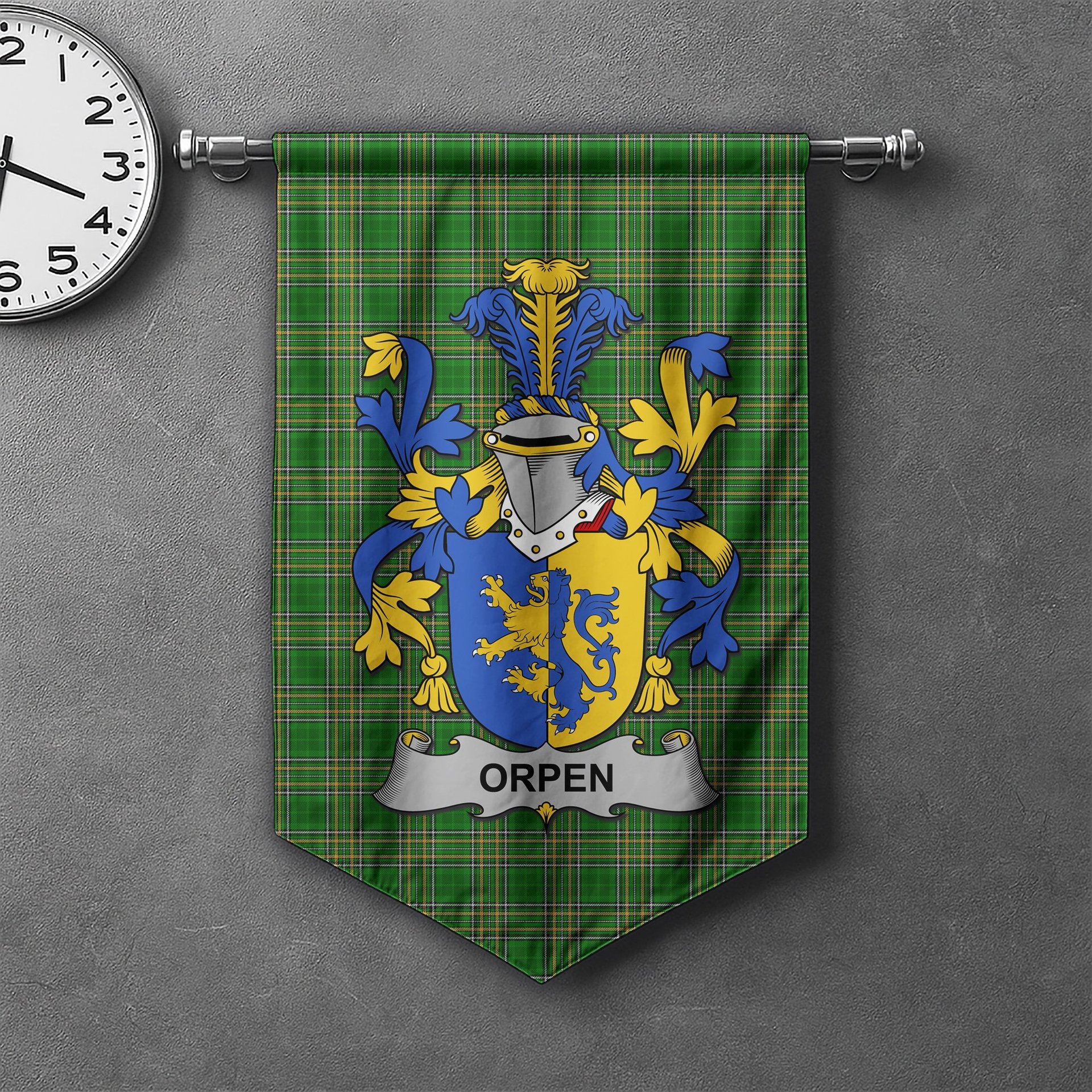 ScotsTee Shop Irish Orpen Clan Coat of Arms Irish Tartan Gonfalon Flag