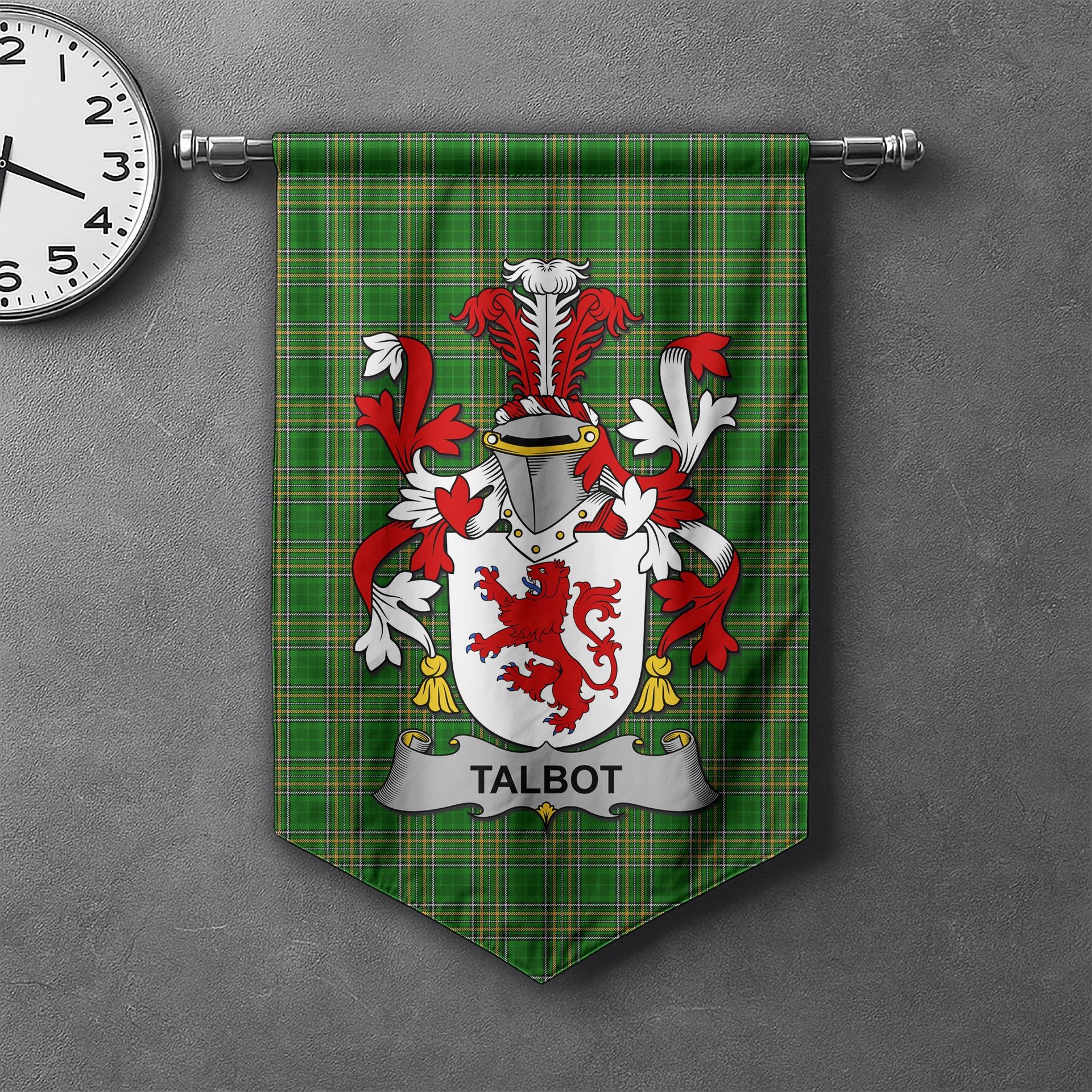 ScotsTee Shop Irish Talbot Clan Coat of Arms Irish Tartan Gonfalon Flag