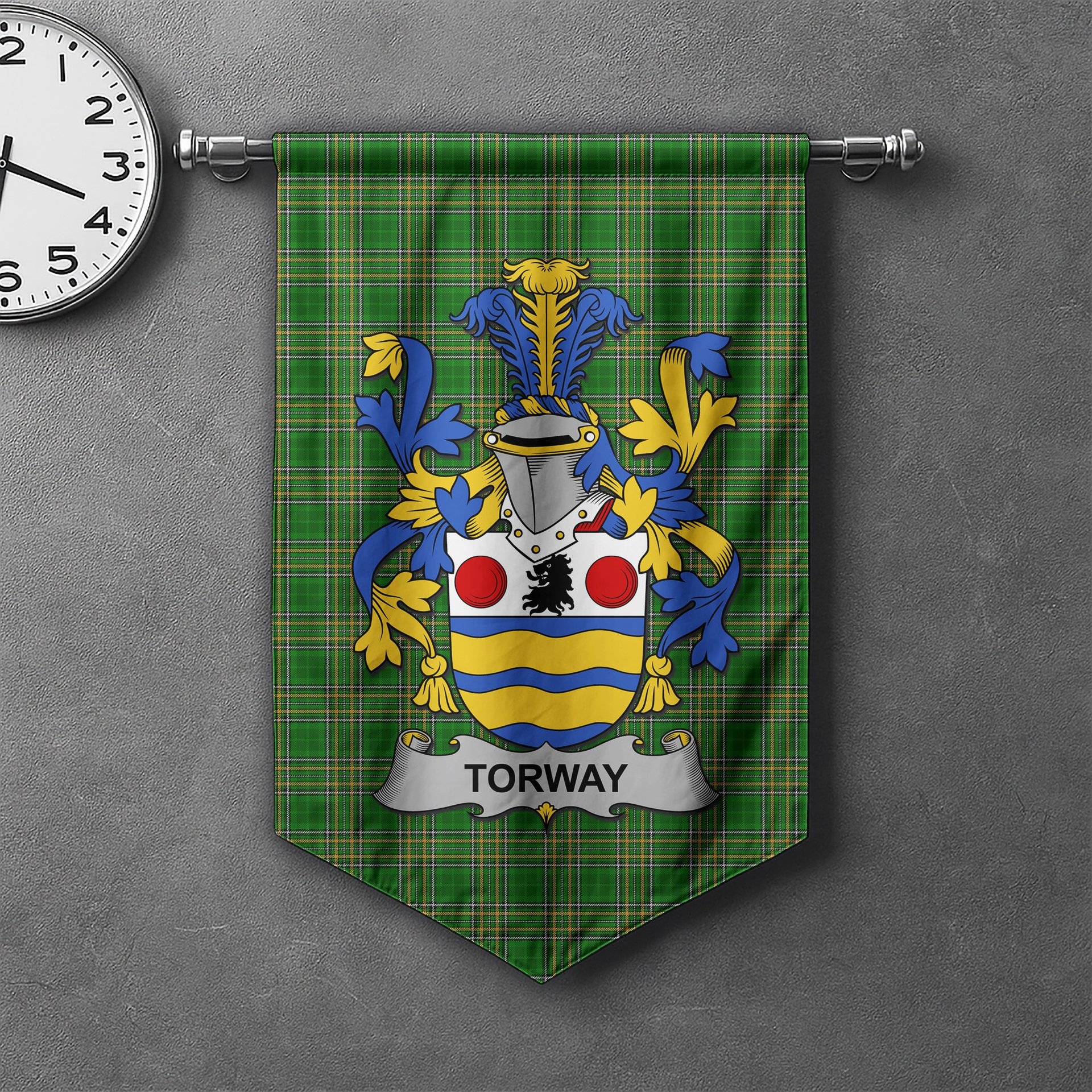 ScotsTee Shop Irish Torway Clan Coat of Arms Irish Tartan Gonfalon Flag