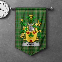 ScotsTee Shop Irish Odell Clan Coat of Arms Irish Tartan Gonfalon Flag
