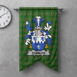 ScotsTee Shop Irish Scanlon or O'Scanlan Clan Coat of Arms Irish Tartan Gonfalon Flag