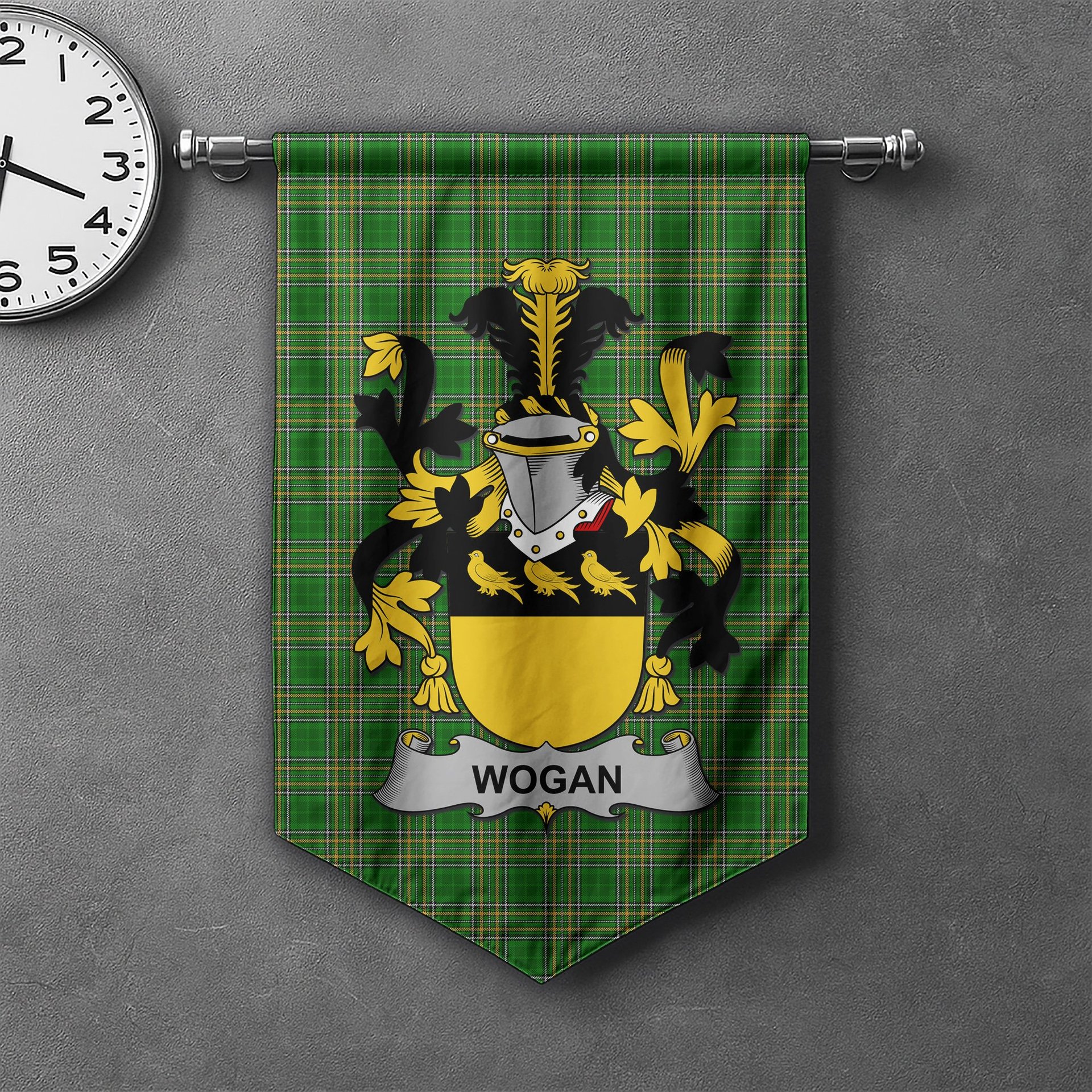 ScotsTee Shop Irish Wogan Clan Coat of Arms Irish Tartan Gonfalon Flag