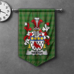 ScotsTee Shop Irish Weston Clan Coat of Arms Irish Tartan Gonfalon Flag