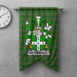ScotsTee Shop Irish Wettenhall Clan Coat of Arms Irish Tartan Gonfalon Flag