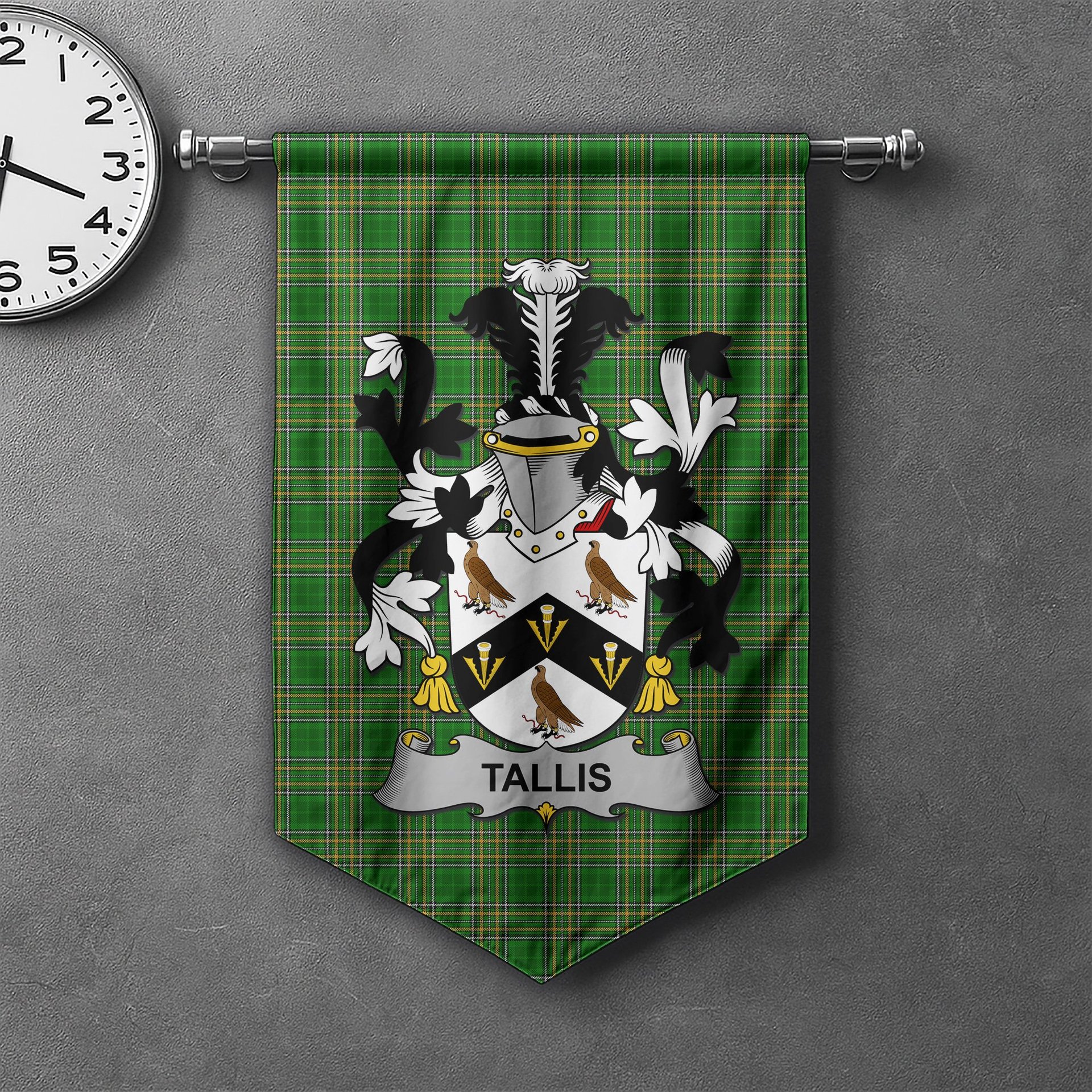 ScotsTee Shop Irish Tallis Clan Coat of Arms Irish Tartan Gonfalon Flag